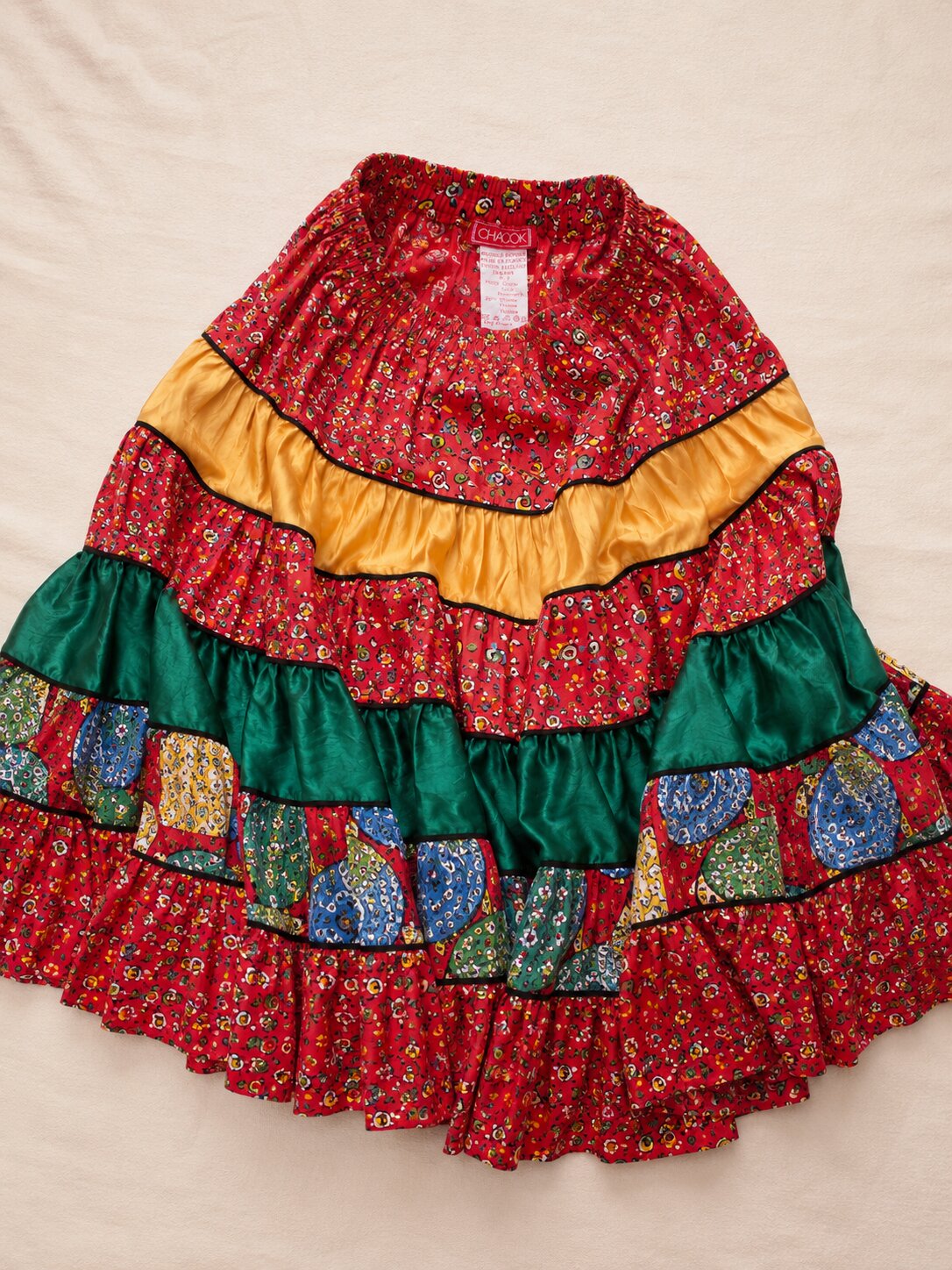 Authentic Red Patchwork Long Skirt Chacok Paris Vintage
