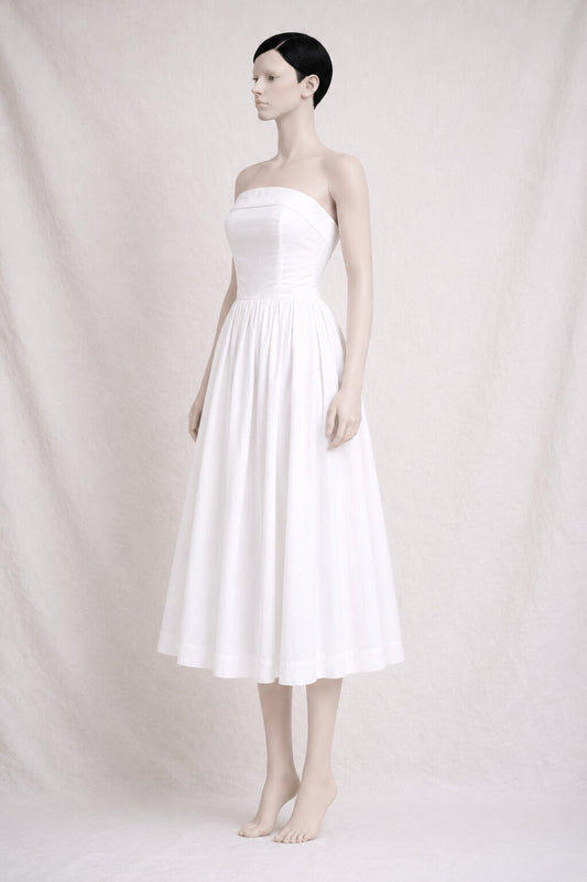 Vintage Strapless White Cotton Dress Laura Ashley