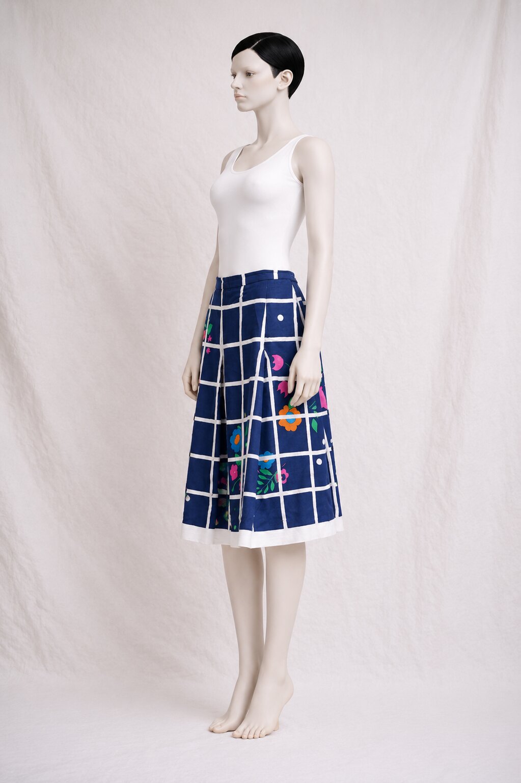 Jupe plissée authentique Lanvin Paris en toile de coton imprimée vintage