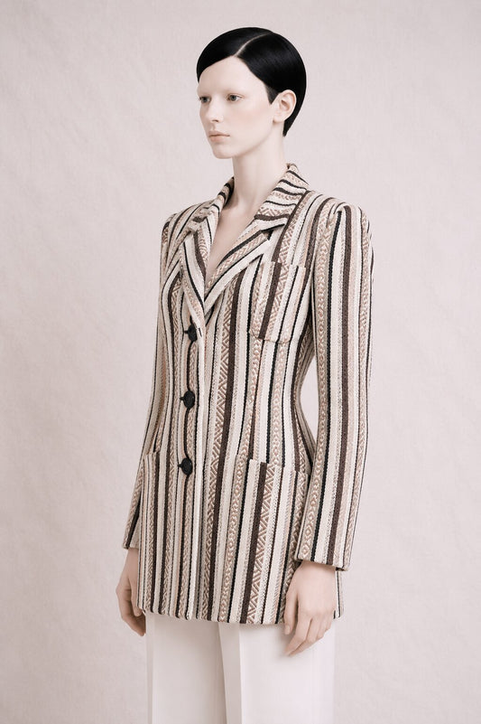 Long Vintage Wool Blazer Rochas Paris