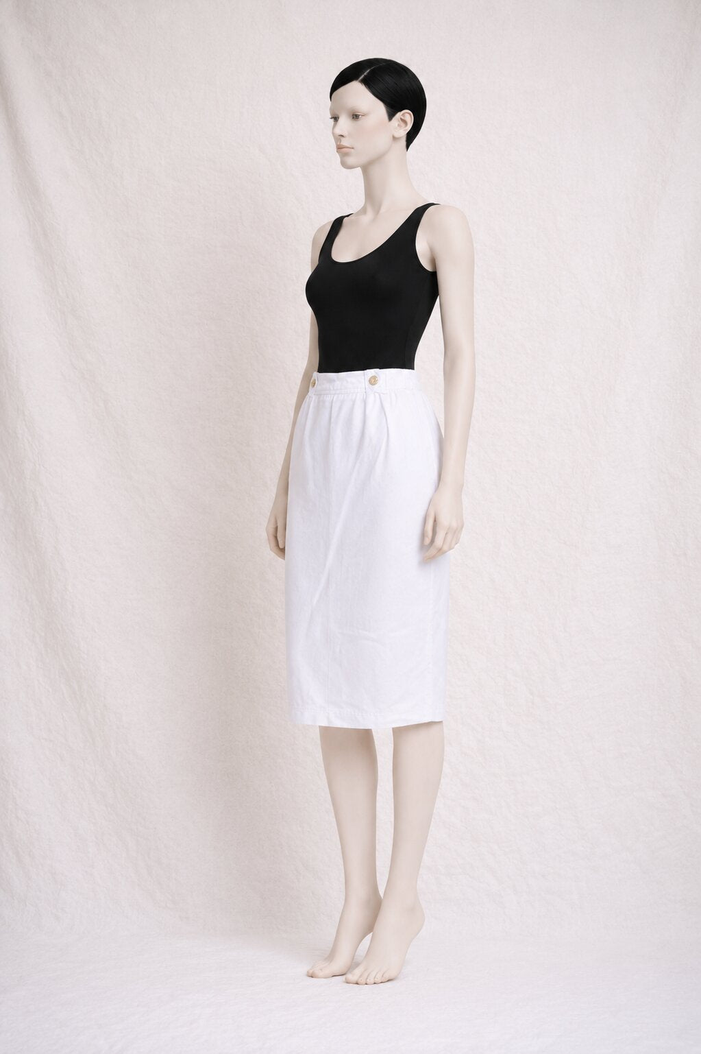 Jupe Crayon en Coton Blanc Vintage Authentique par Pierre Cardin Paris