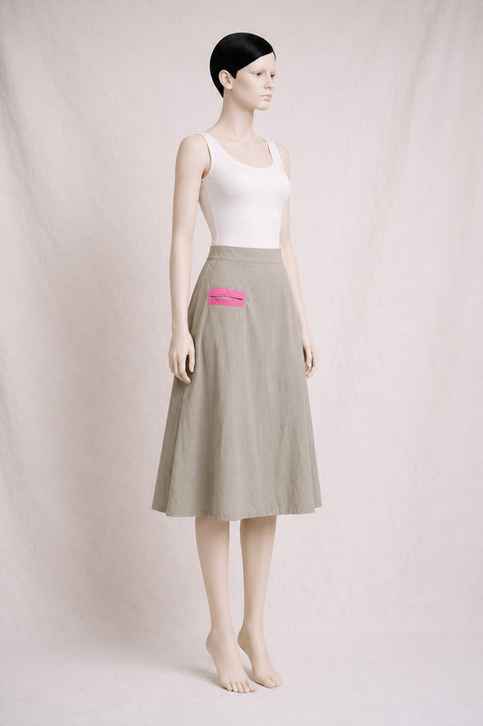 A-line Skirt Yves Saint Laurent in Khaki Cotton – Authentic Vintage Fuchsia Details