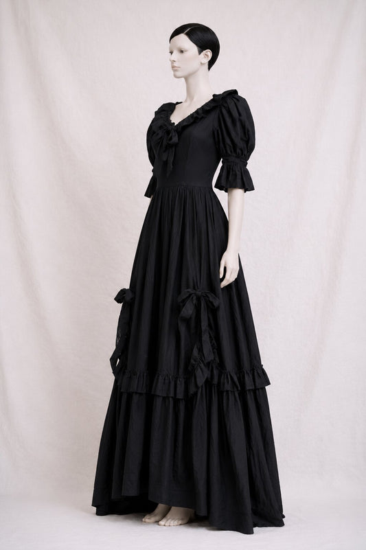 Vintage Laura Ashley Black Cotton Queen Dress with Bows
