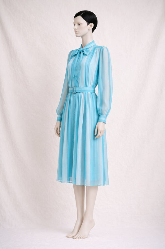 Summer silk dress azure Louis Féraud Paris vintage