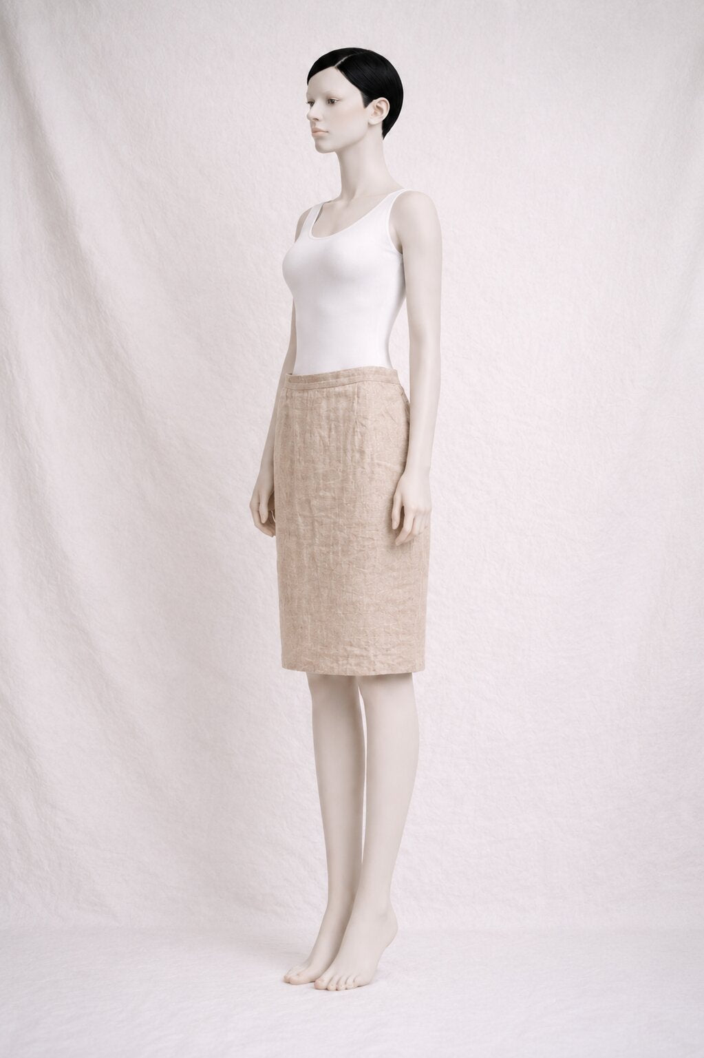Jupe crayon en lin chiné beige Yves Saint Laurent Variation Vintage Authentique