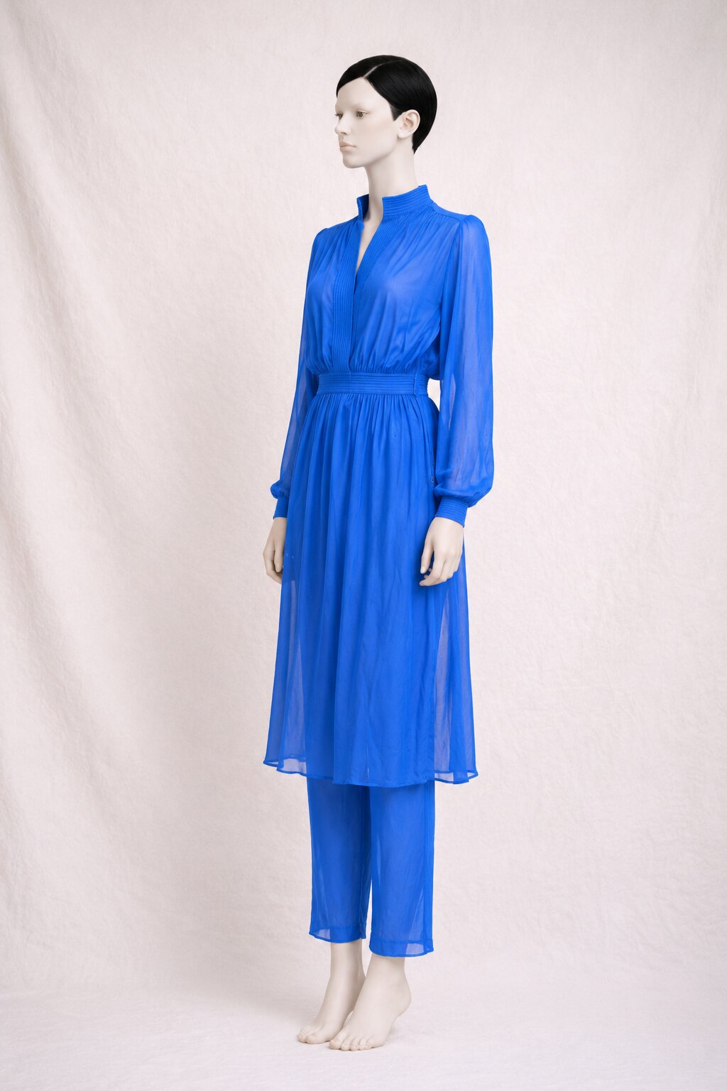 Ensemble Vintage Bleu Électrique Louis Féraud Paris Tunique et Pantalon