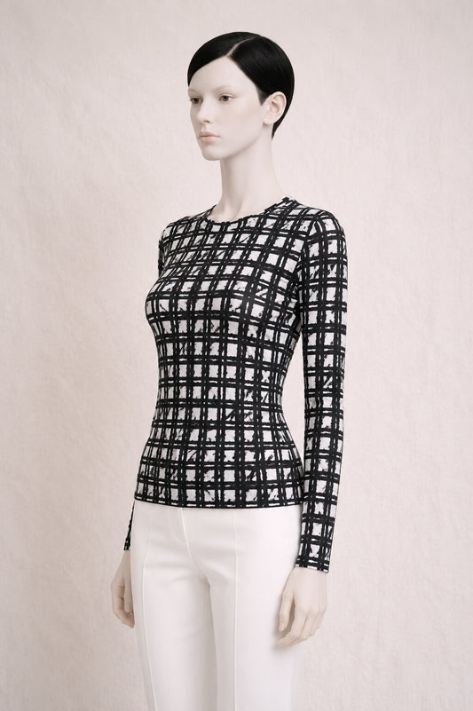 Authentic Jeanne Lanvin Paris black and white stretch silk top vintage