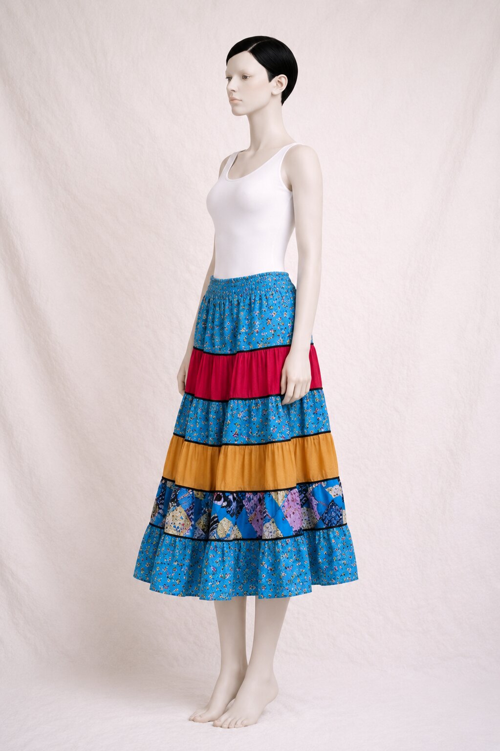 Authentic Blue Patchwork Long Skirt Chacok Paris Vintage