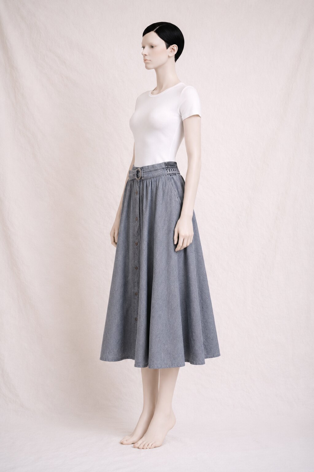 Jupe en Jean Vintage Authentique Kenzo en Denim Gris Clair