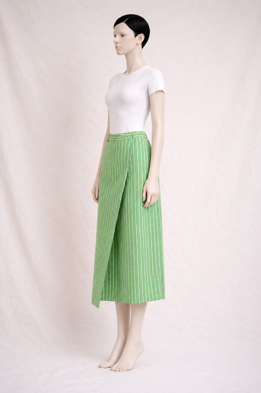 Kenzo Jungle striped wrap skirt in cotton and linen green