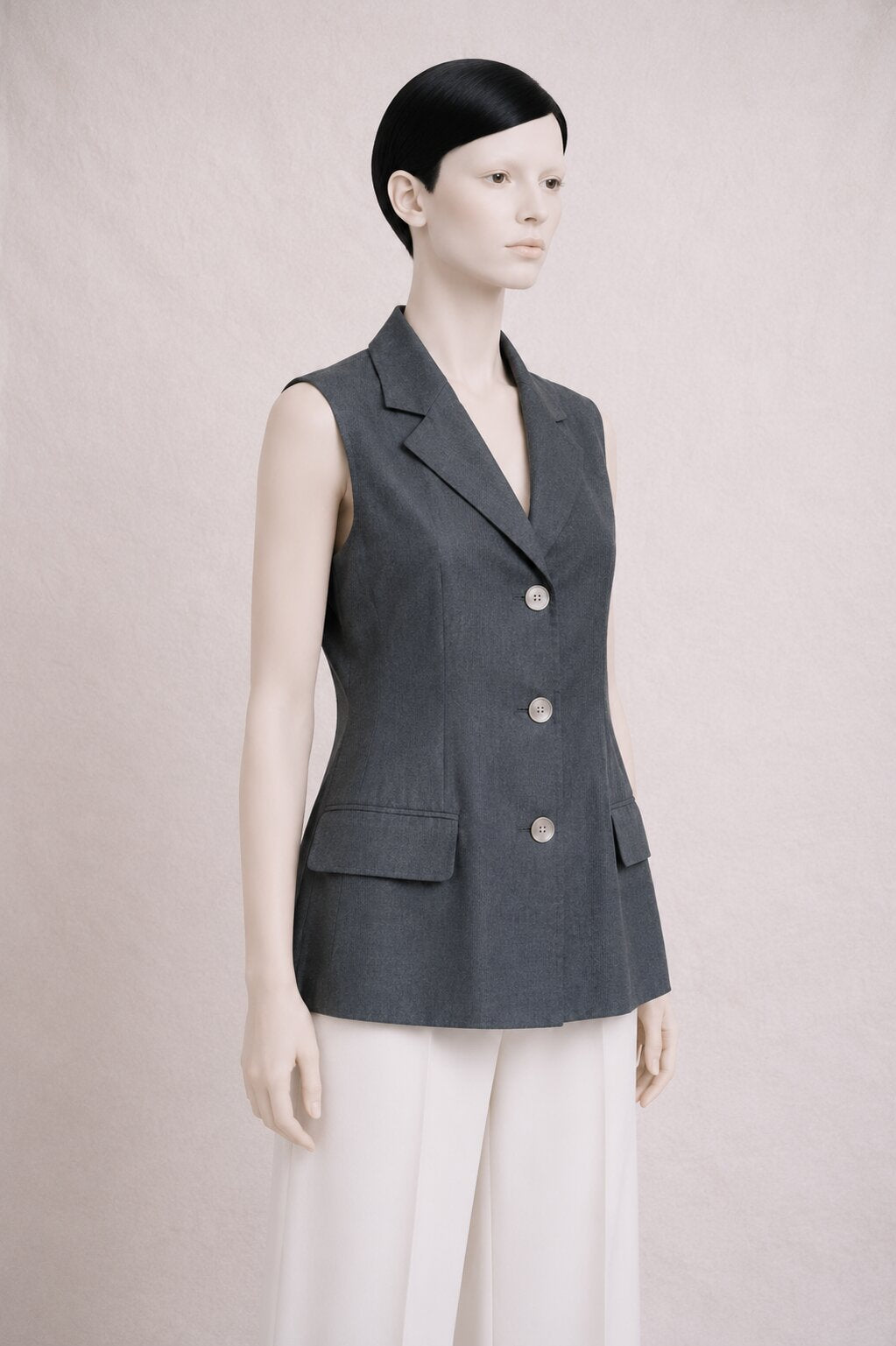 Gilet sans manches Lanvin Paris authentique en soie noire vintage
