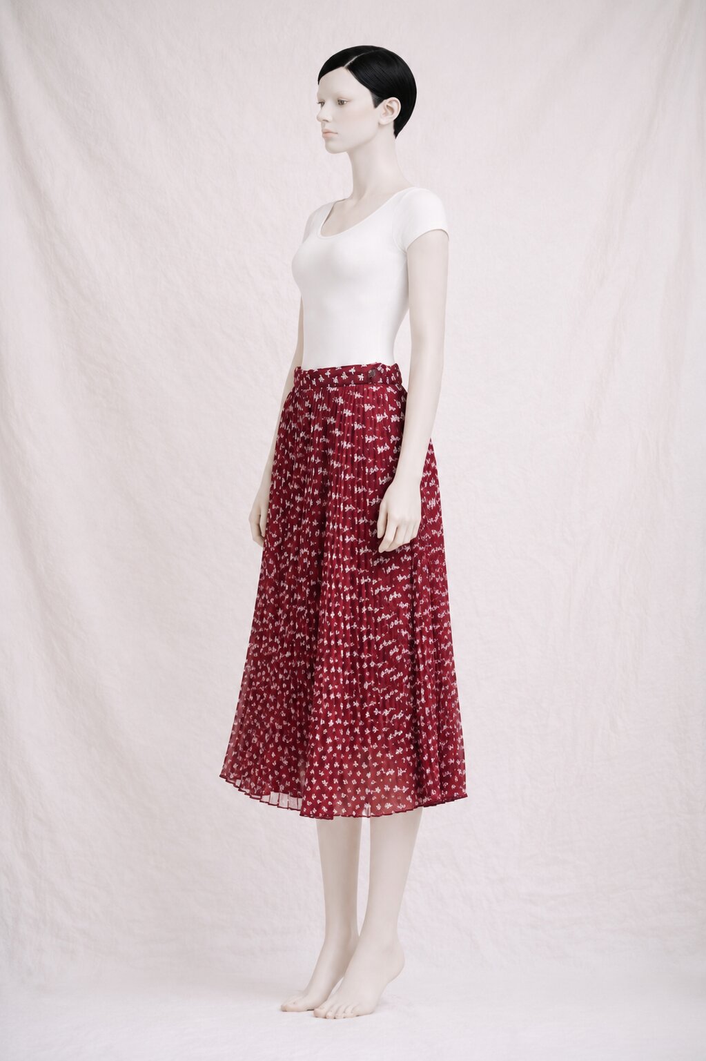 Jupe Midi Plissée Imprimée Bordeaux Vintage Lolita Lempicka Paris