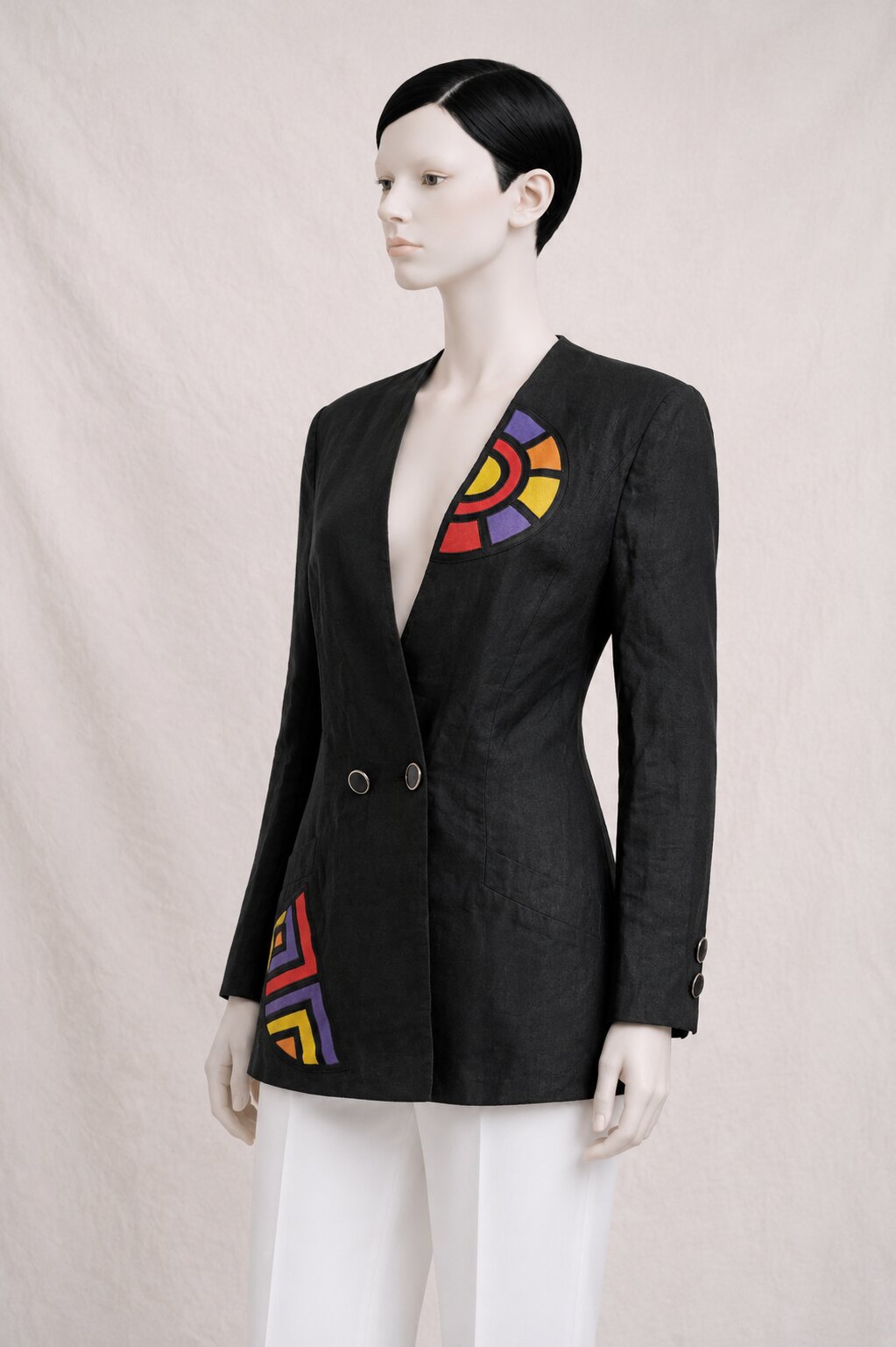 Vintage Louis Féraud long black linen blazer set