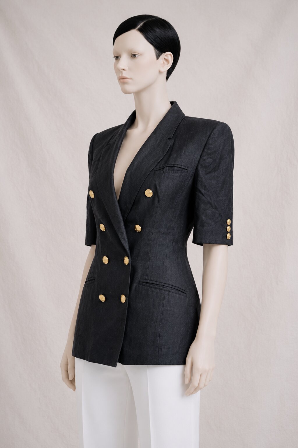 Authentic Vintage Black Linen Blazer Louis Féraud