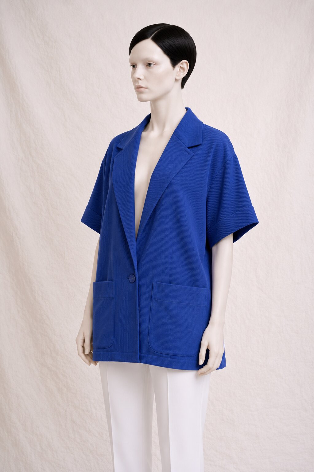 Veste Vintage Authentique Yves Saint Laurent Variation en Coton Texturé Bleu Cobalt Grande Taille