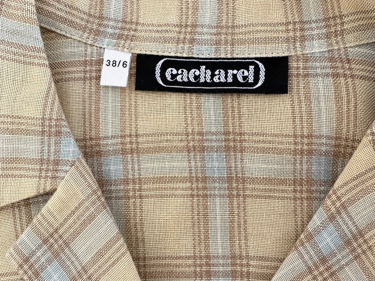 Authentique robe Cacharel vintage en lin à carreaux beige
