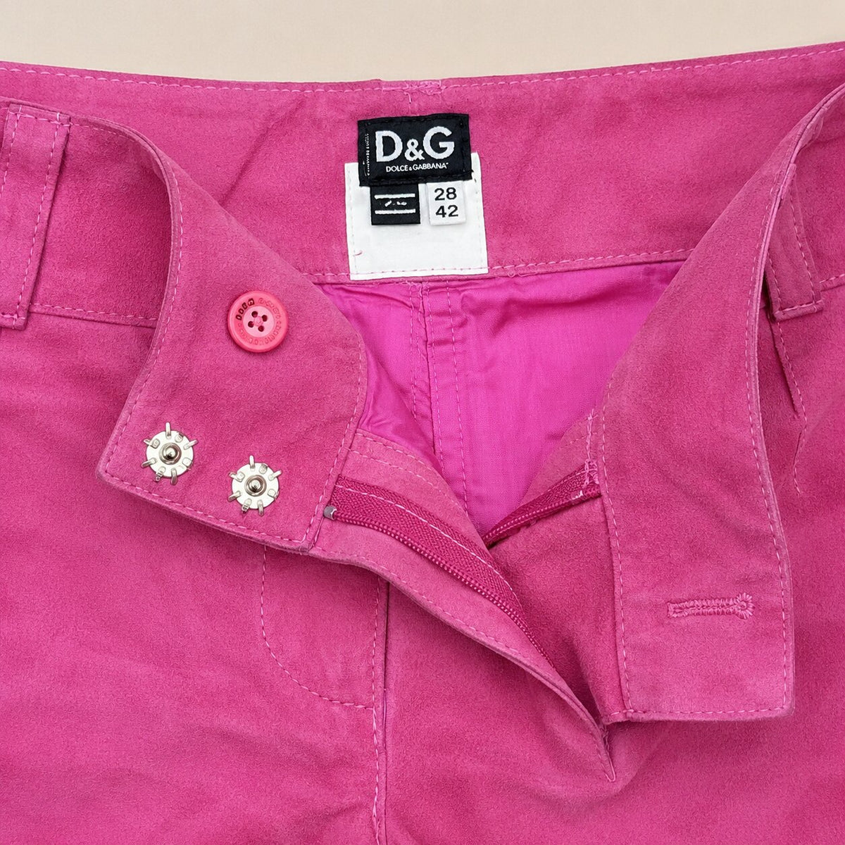 Authentique pantalon Dolce & Gabbana en daim rose fuchsia vintage