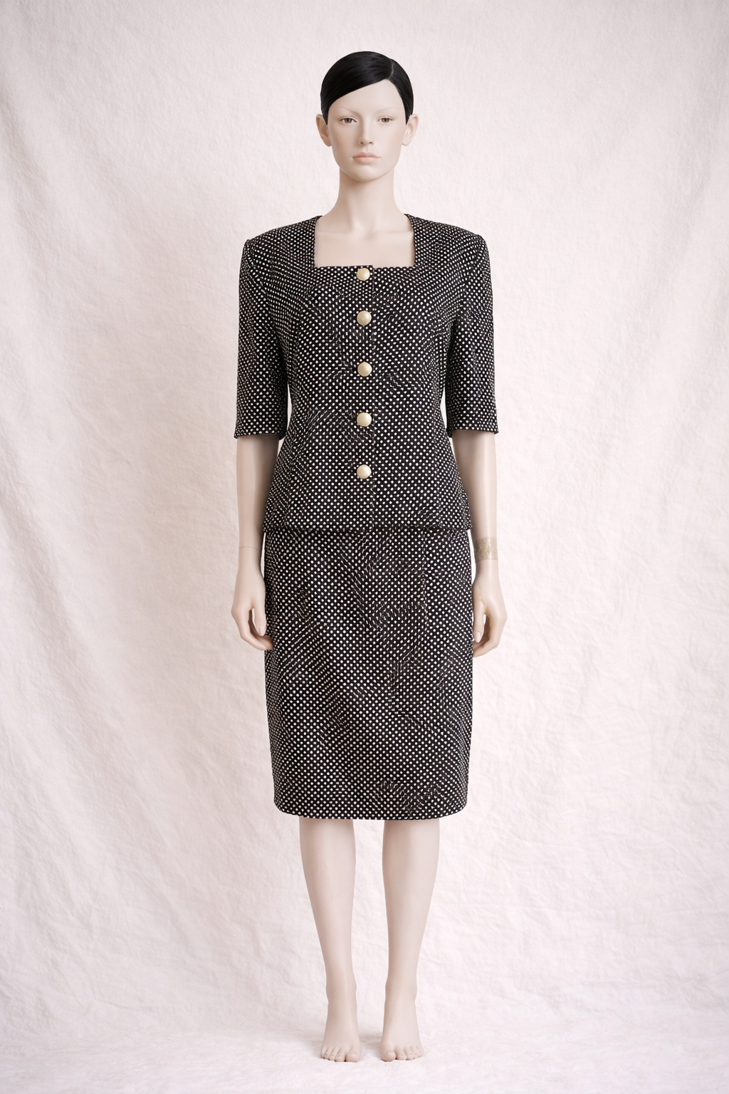Ensemble tailleur jupe et blazer à petits pois Pierre Cardin vintage