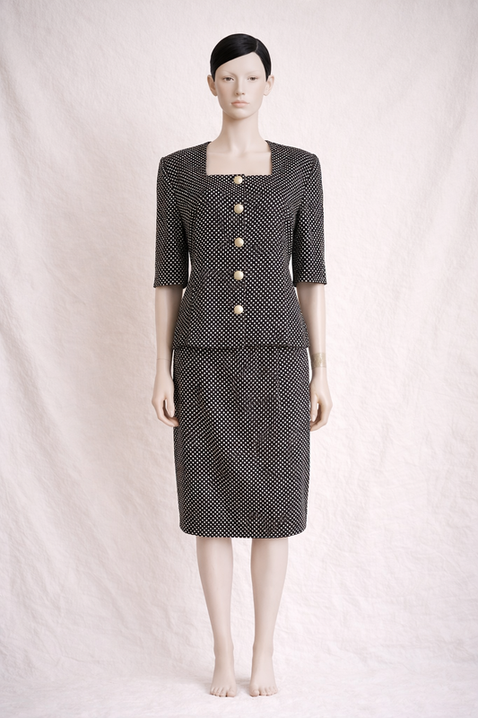 Ensemble tailleur jupe et blazer à petits pois Pierre Cardin vintage