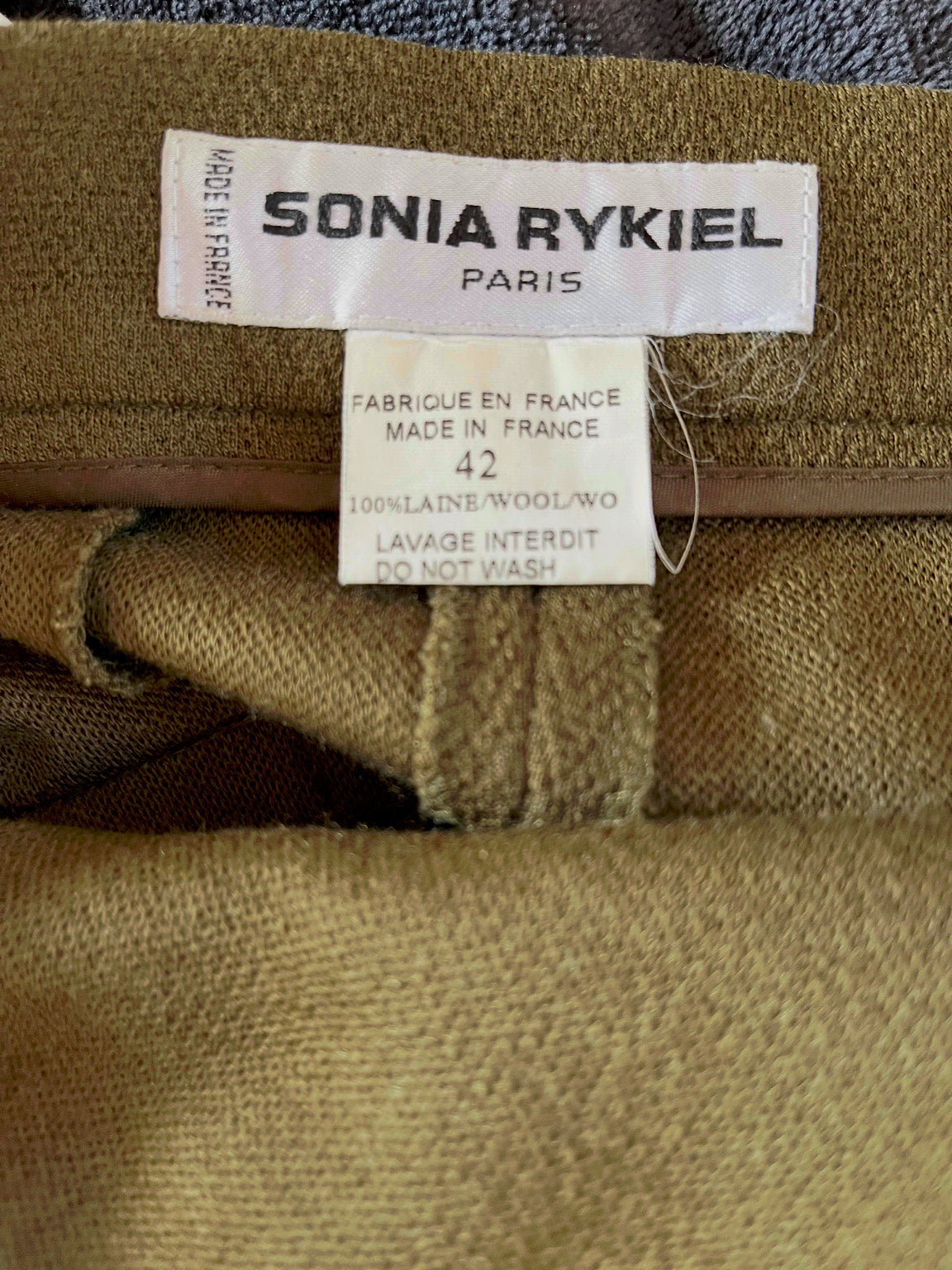 Pantalon Sonia Rykiel Paris en laine vert olive vintage