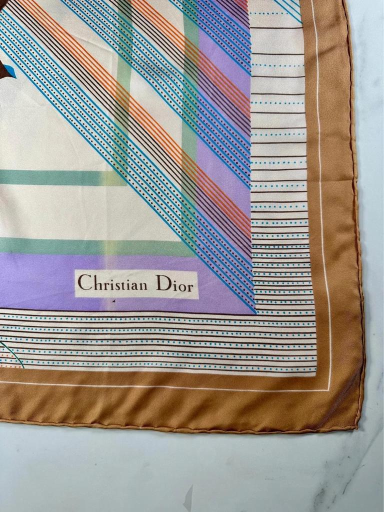 Grand carré en soie bronze lilas Christian Dior vintage