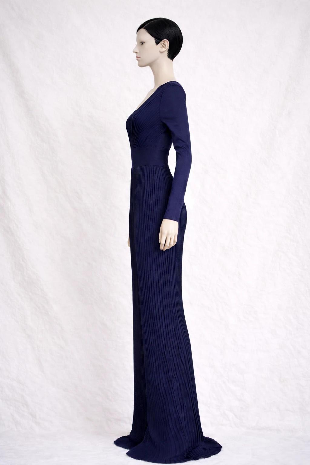 Combinaison longue authentique Balmain en maille côtelée violet marine