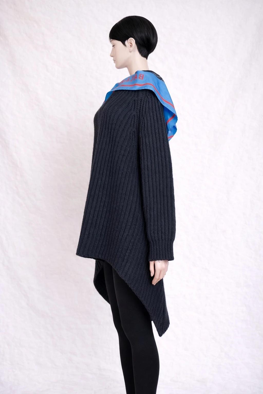 Balenciaga oversized black virgin wool sweater with integrated silk scarf