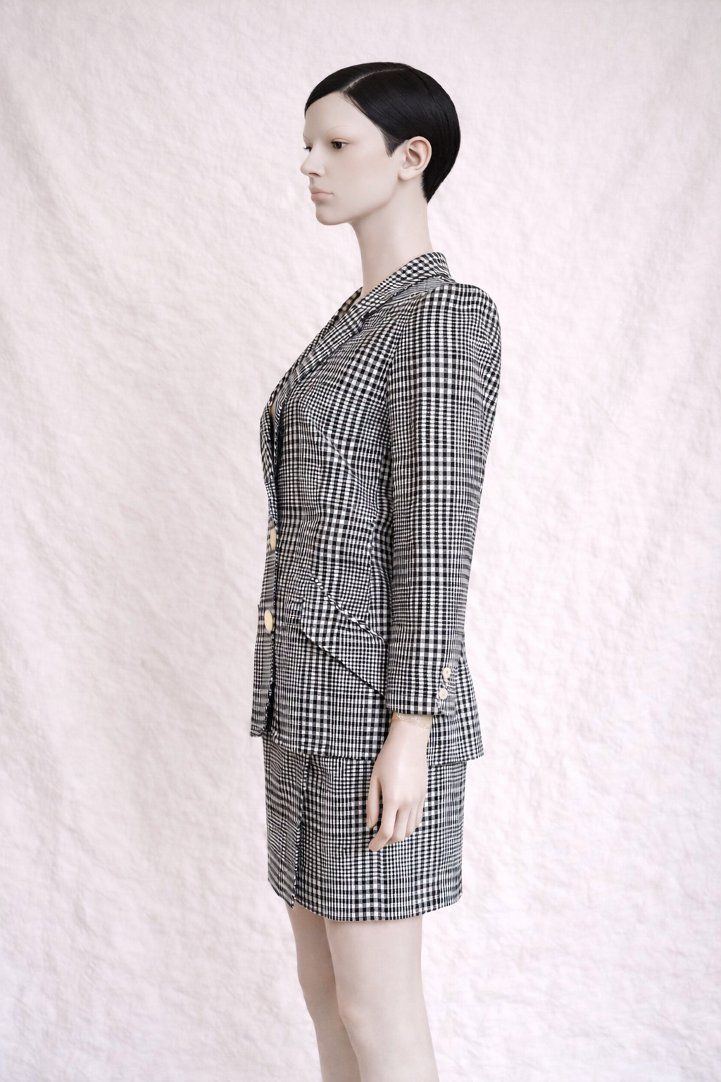 Tailleur jupe et blazer Valentino Boutique à motif vichy noir et blanc vintage