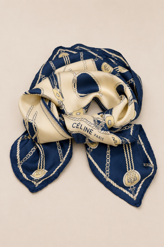 Céline Vintage Authentic Nautical Pattern Silk Scarf