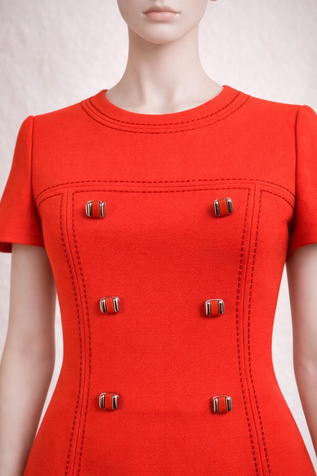 Robe trapèze vintage en laine orange circa 1960