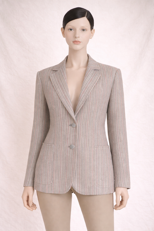 Blazer authentique Céline Paris en laine beige à rayures vintage