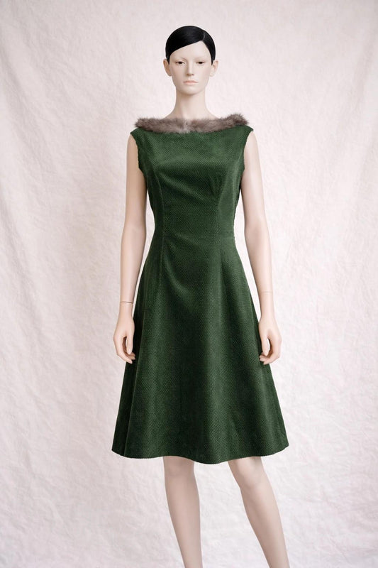 Robe vintage en velours vert des années 1950