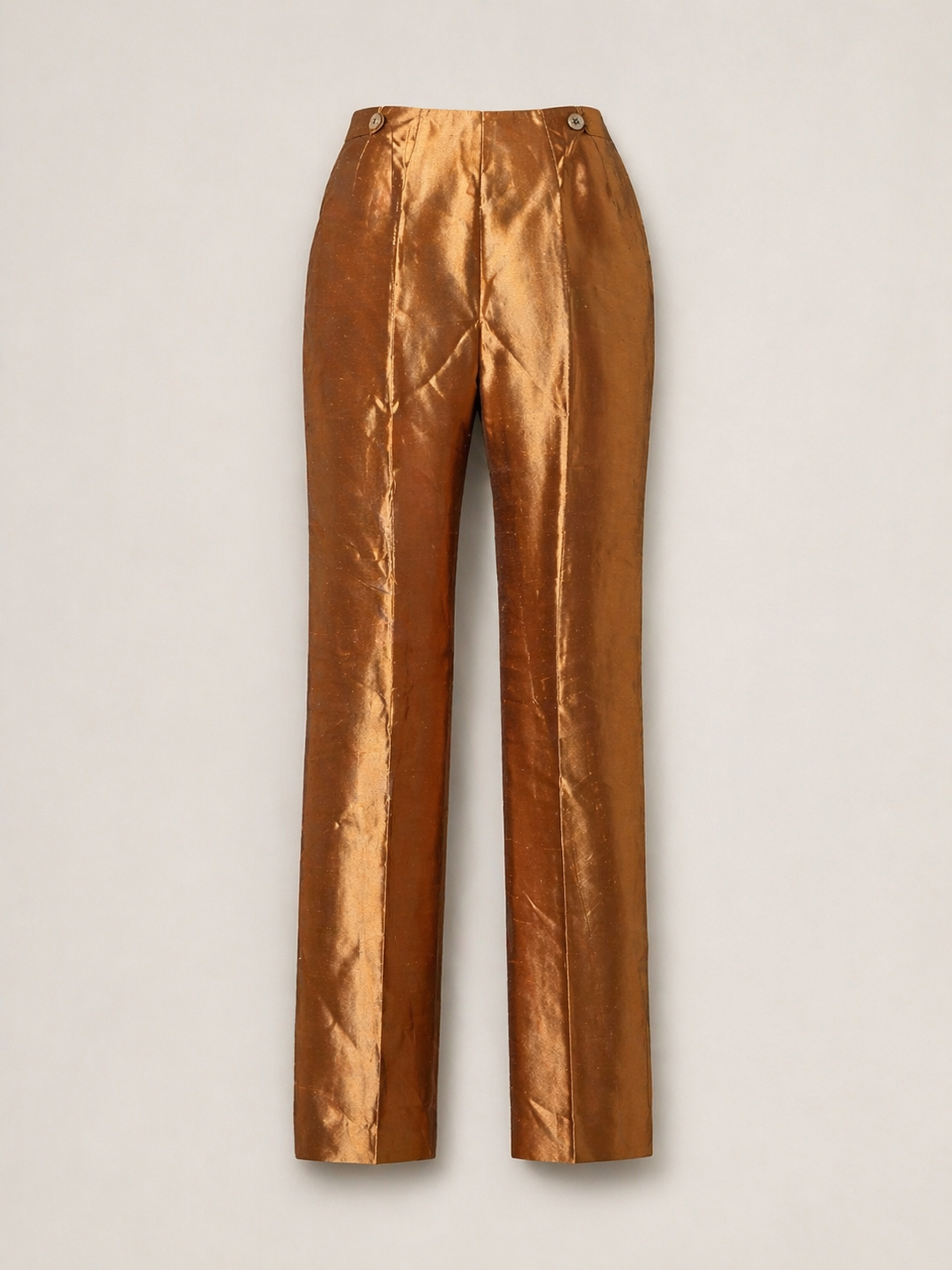 Pantalon Gianfranco Ferré en soie sauvage cuivrée neuve IT 44