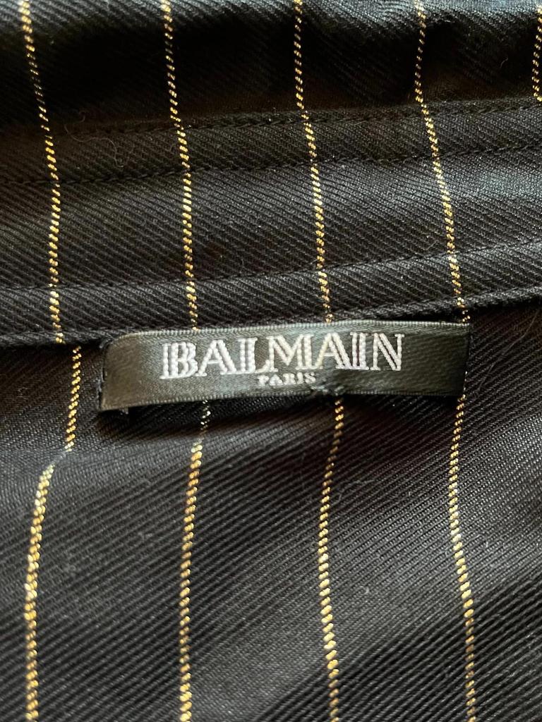Combinaison de défilé authentique Balmain en denim noir à rayures dorées