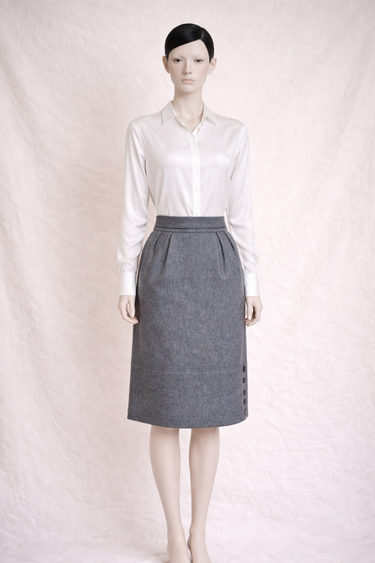 Jupe midi en laine grise Yves Saint Laurent vintage