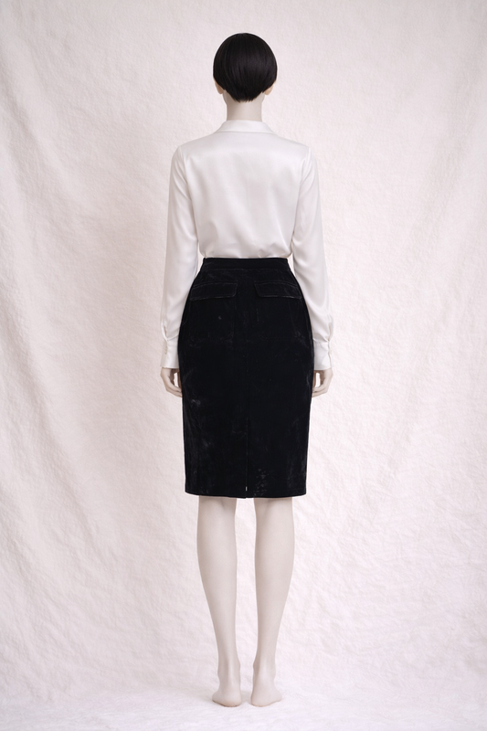 Black silk velvet pencil skirt Yves Saint Laurent authentic vintage
