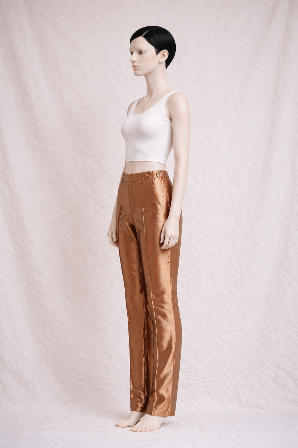 Pantalon Gianfranco Ferré en soie sauvage cuivrée taille haute