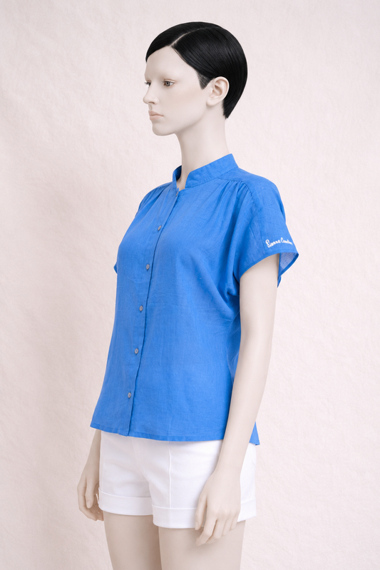 Chemisier en coton léger Pierre Cardin bleu électrique vintage authentique neuve