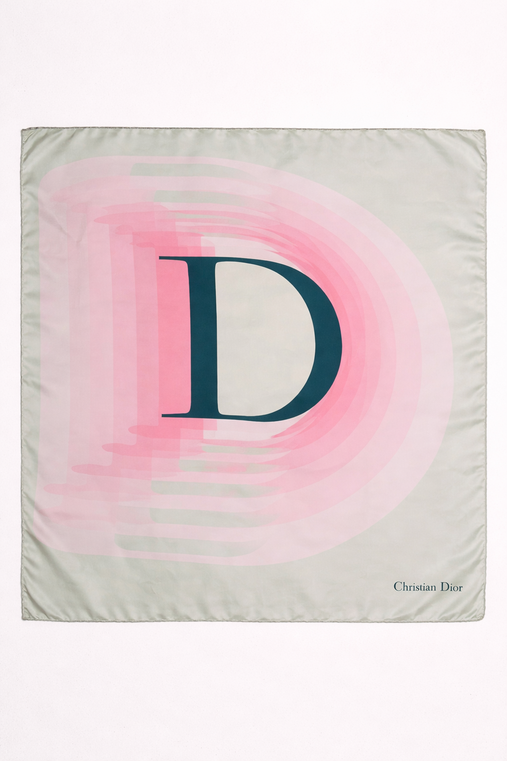 Carré en soie Christian Dior ivoire rose vert motif monogramme D graphique vintage authentique