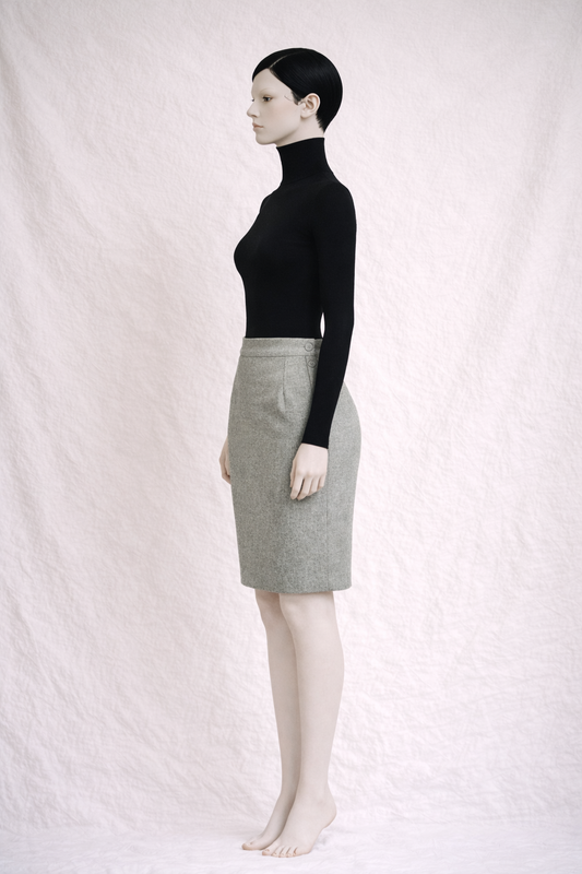 Authentic Yves Saint Laurent Variation Skirt in Olive Wool and Cashmere