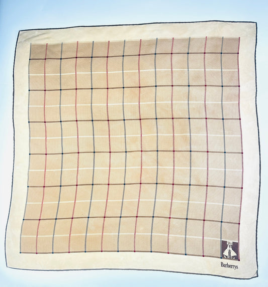 Authentic Burberry Silk Scarf in Beige and Brown Vintage Check Pattern