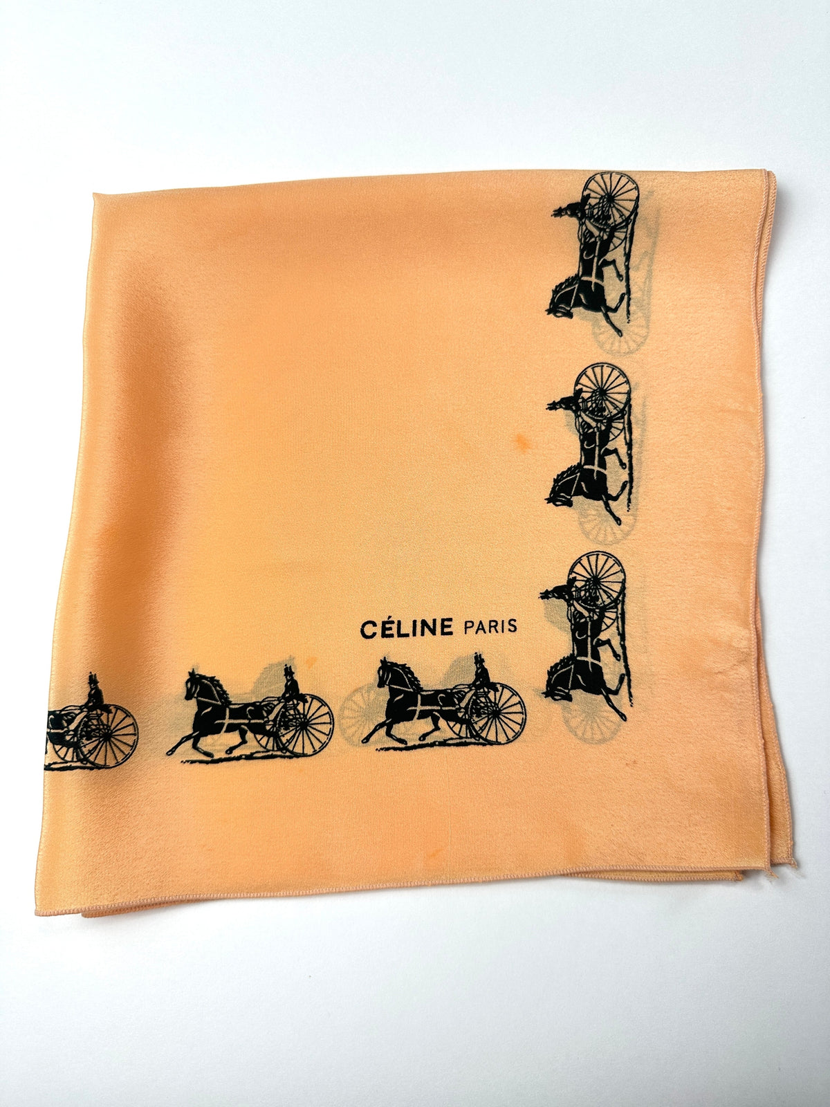 Silk scarf Céline in apricot and black vintage equestrian pattern