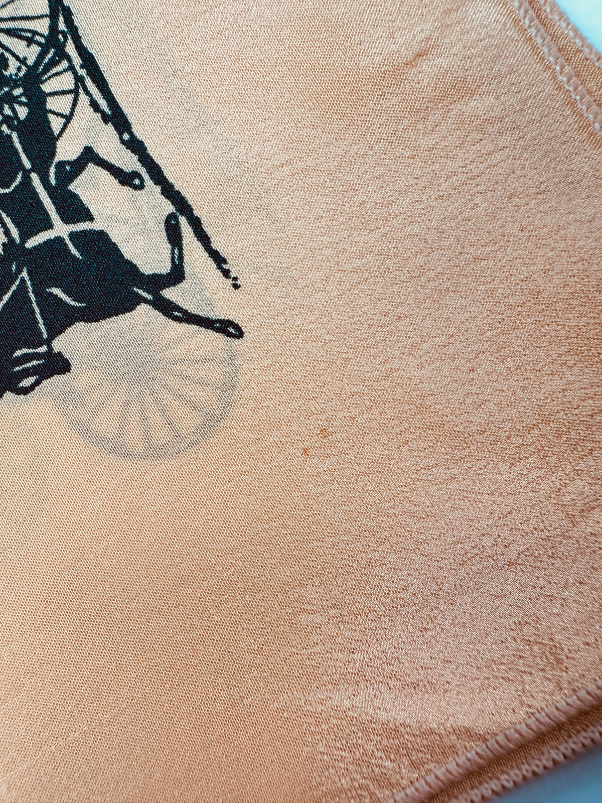 Silk scarf Céline in apricot and black vintage equestrian pattern