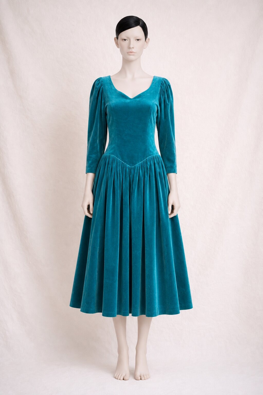 Robe longue Laura Ashley en velours vert émeraude vintage authentique