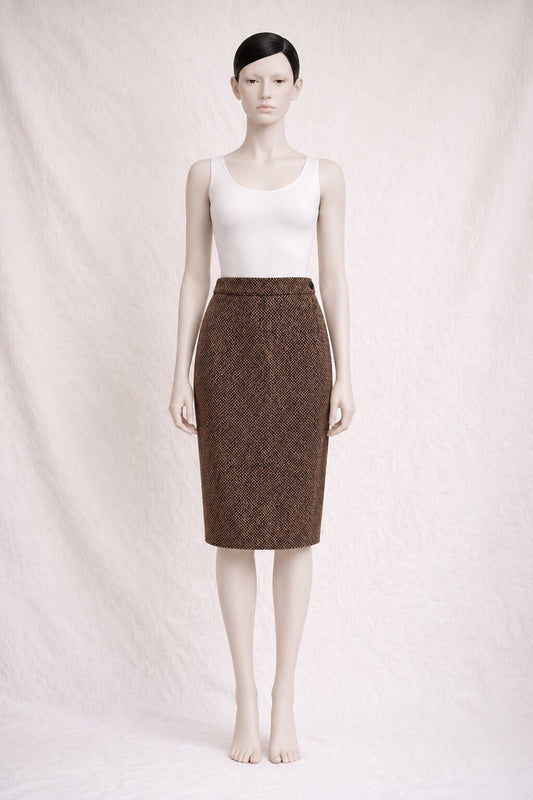 Jupe Crayon Authentique Vintage Yves Saint Laurent Imprimé Serpent Marron en Viscose