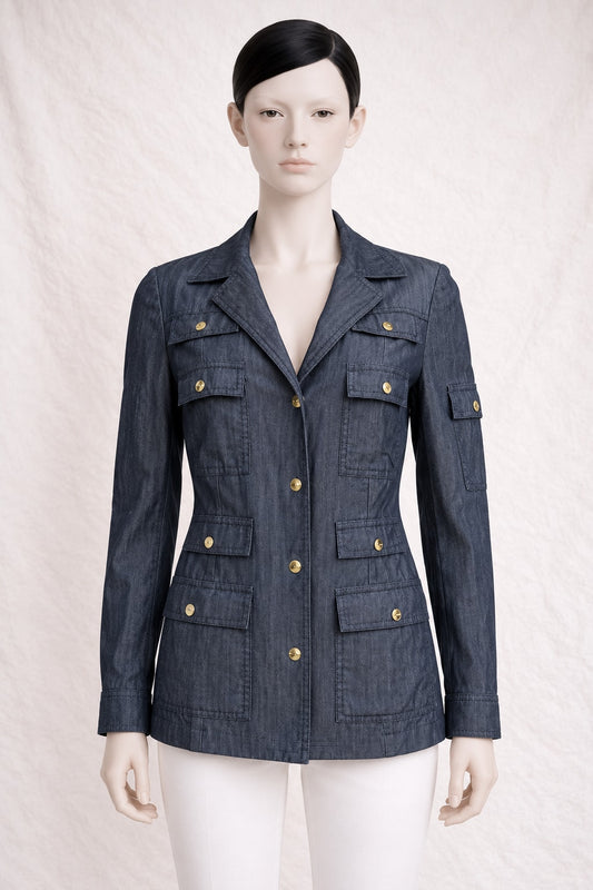 Authentic Vintage Blue Denim Tailored Jacket Escada