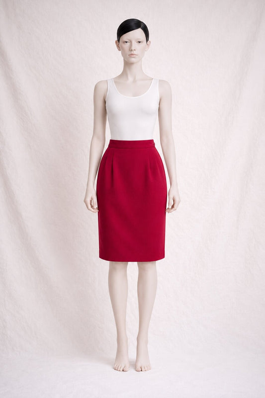 Authentic Vintage Yves Saint Laurent Red Wool Pencil Skirt