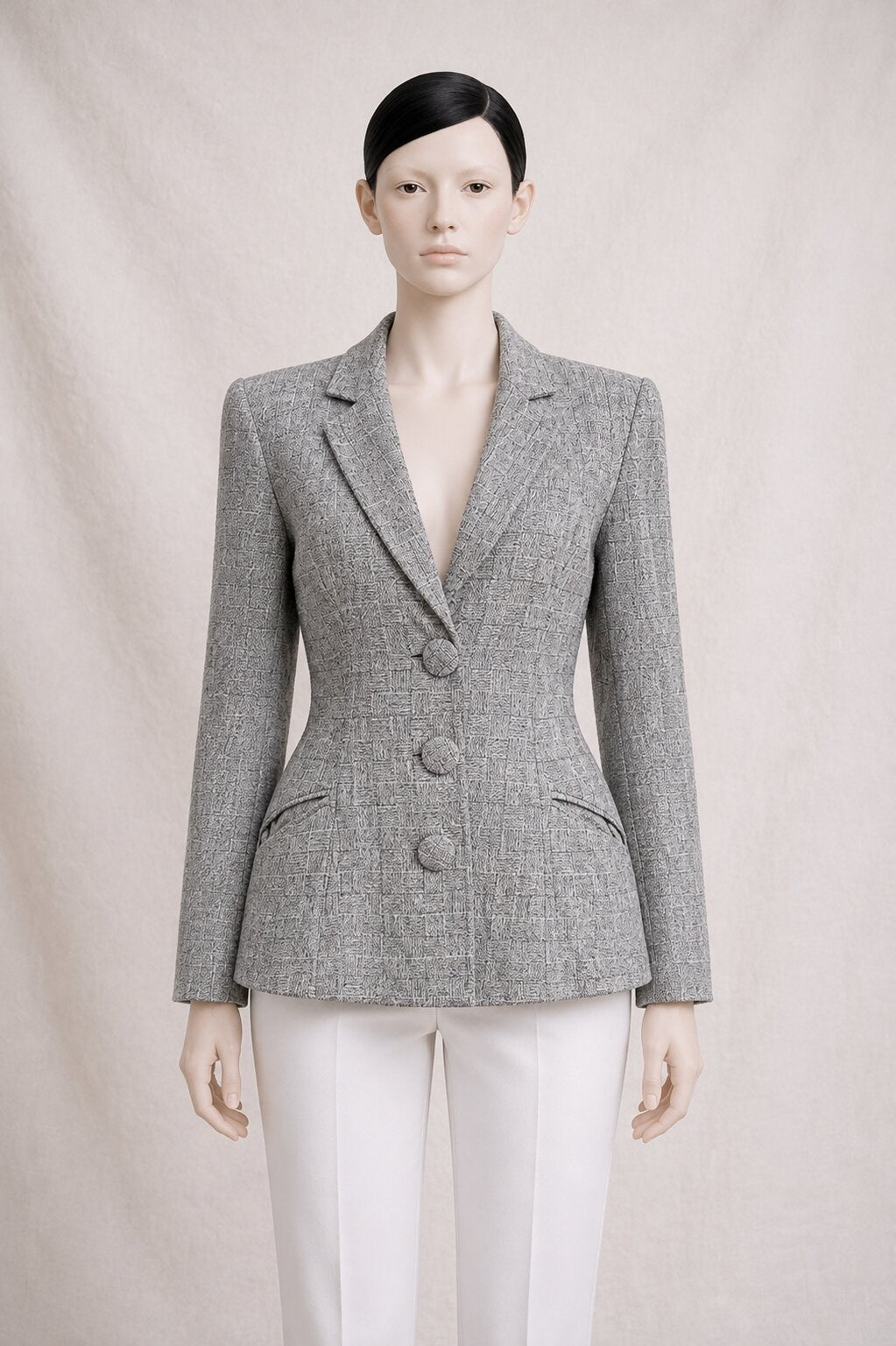 Blazer Vintage Authentique en Laine et Soie Gris par Chantal Thomass
