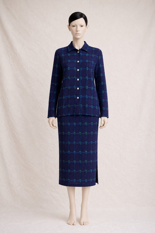 Cotélac Vintage Purple Blue Shirt and Skirt Set