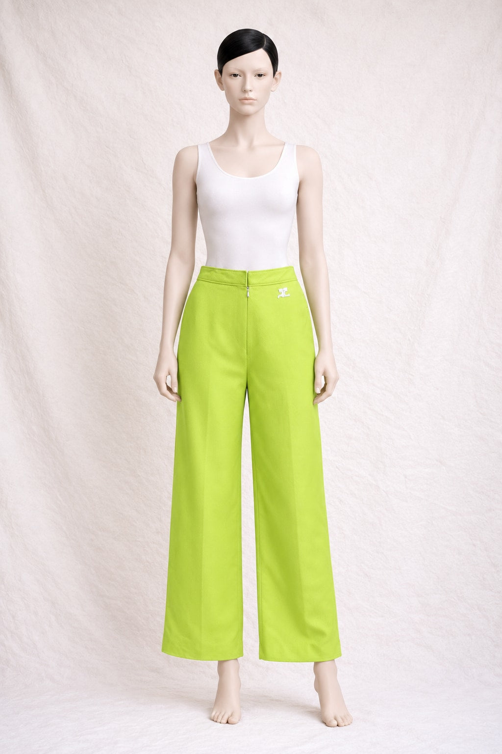 Pantalon iconique Courrèges en laine jaune citron vintage authentique